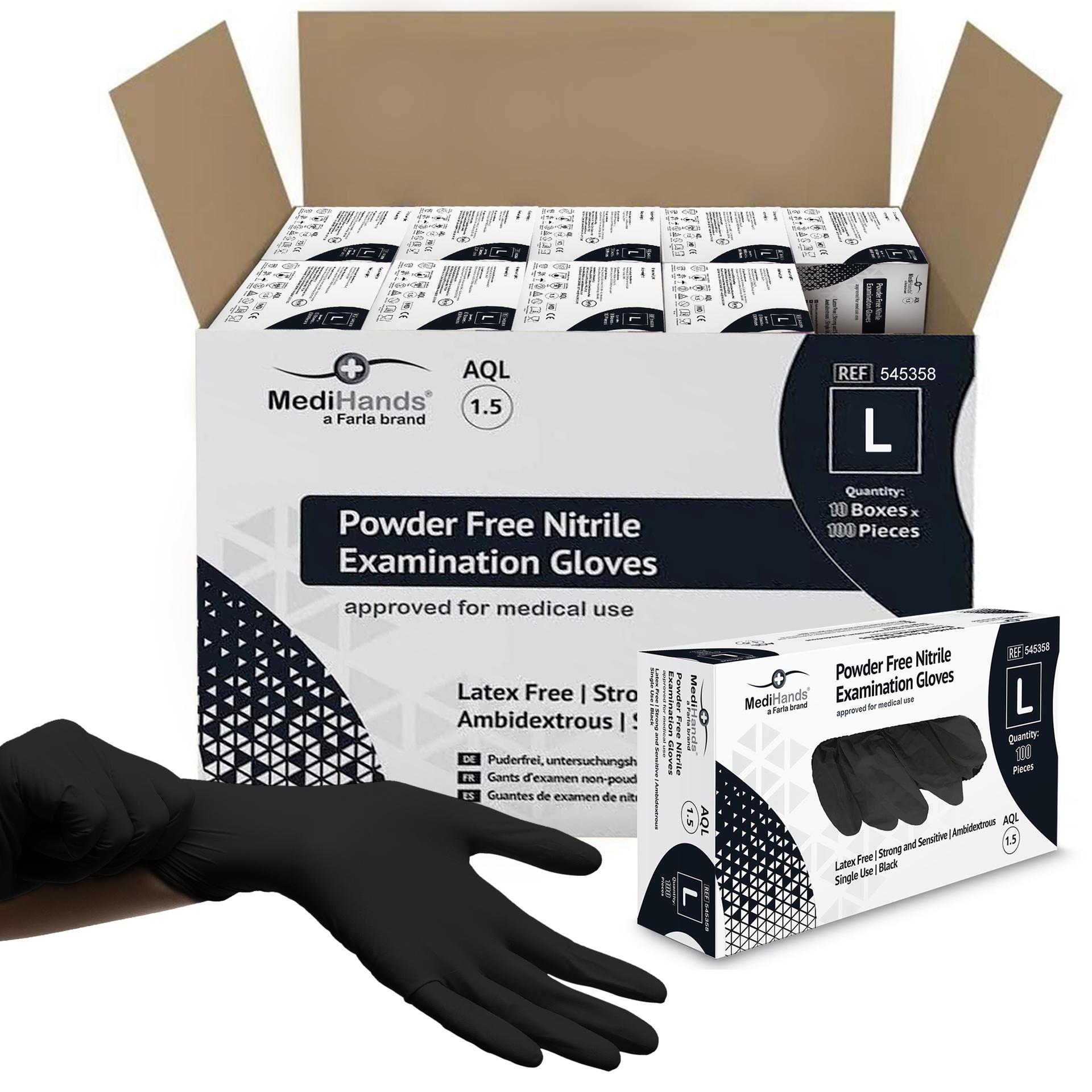 MediHands Black Nitrile Gloves