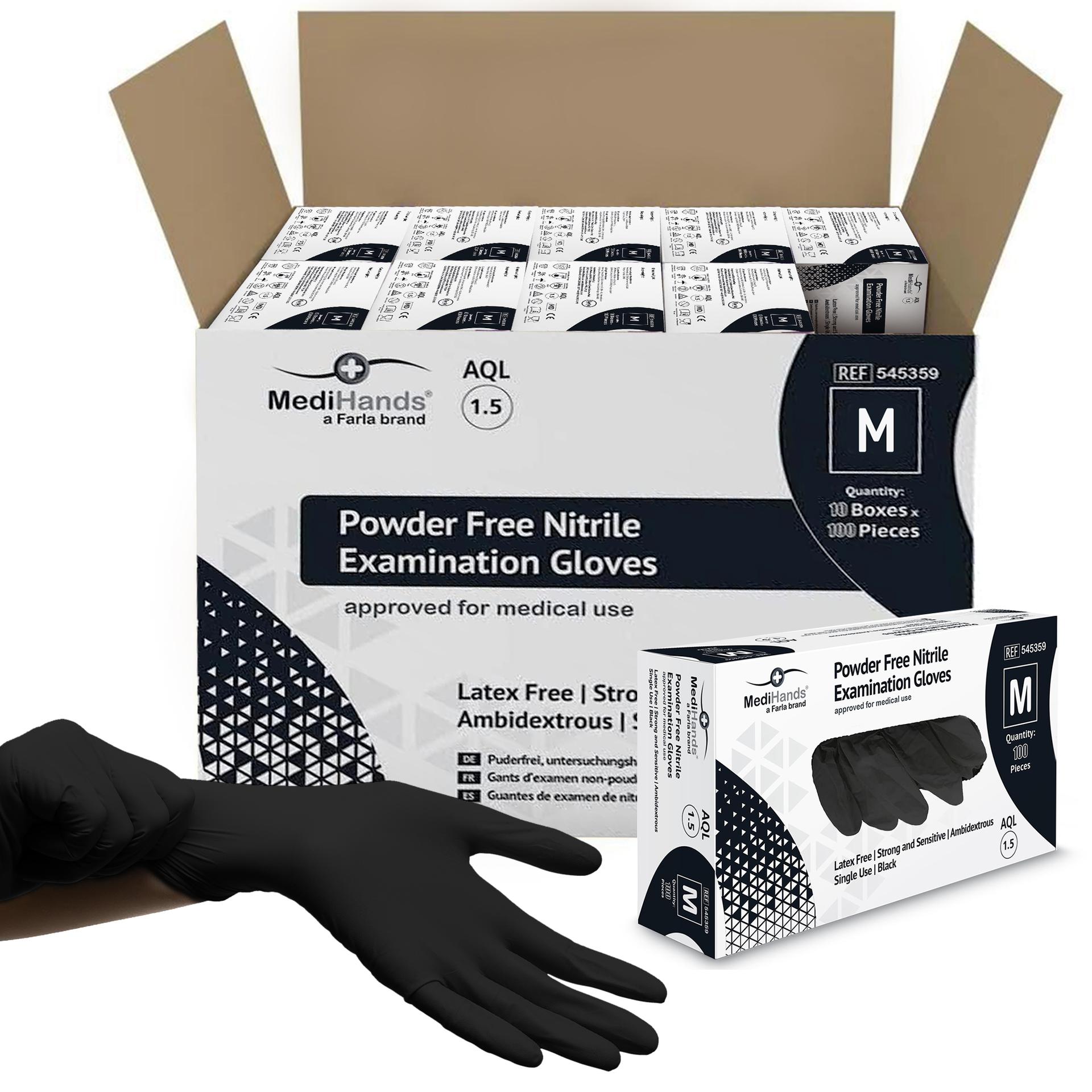 MediHands Black Nitrile Gloves