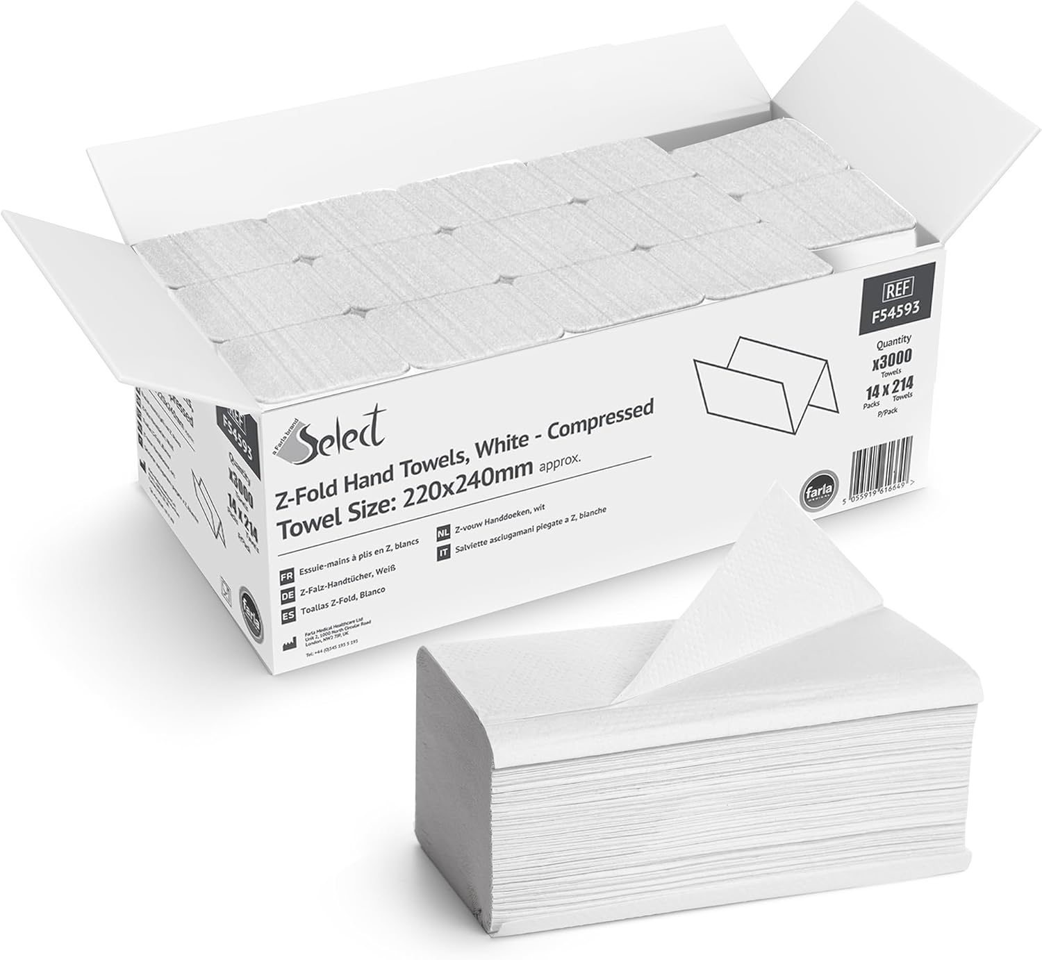 Z-Fold Hand Towels White Cellulose Compressed 220 x 240mm