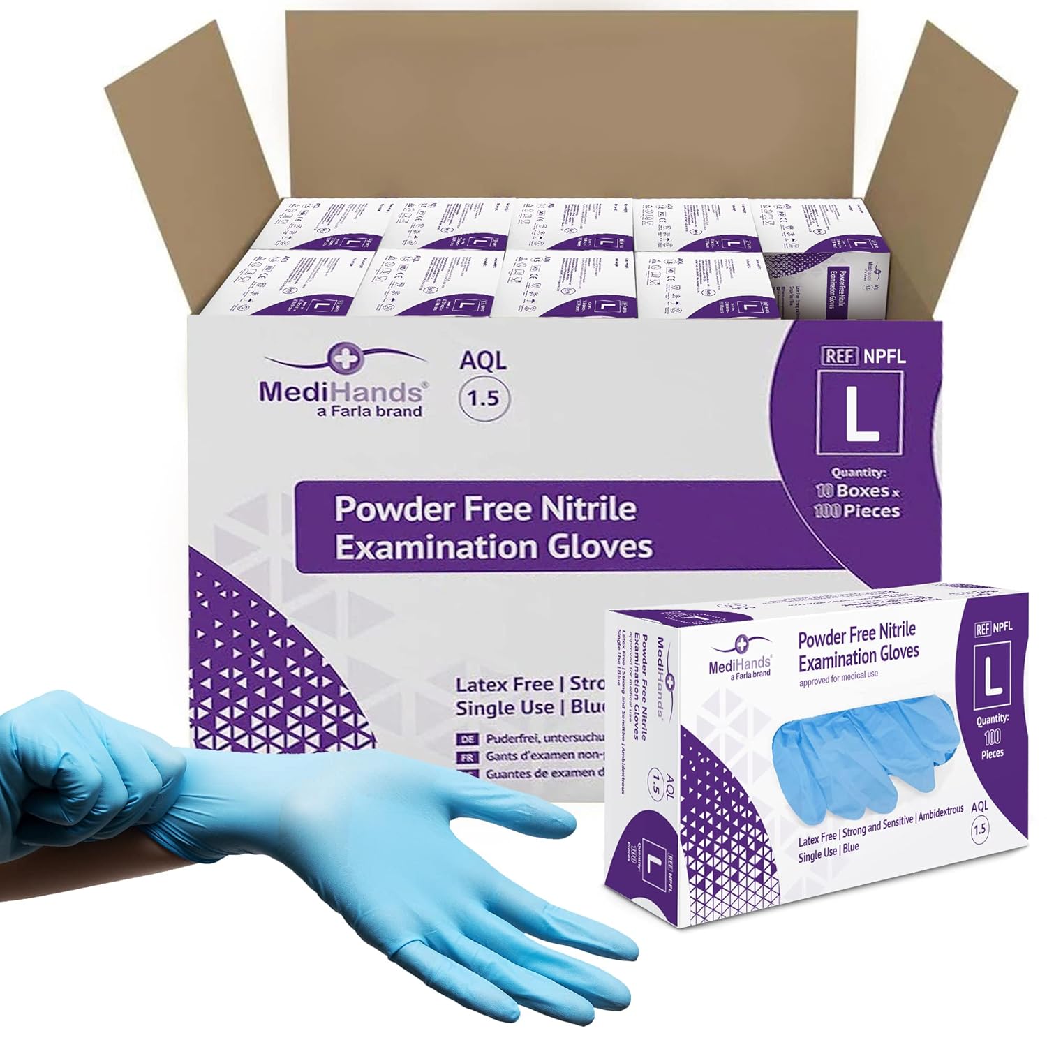 MediHands Blue Nitrile Gloves