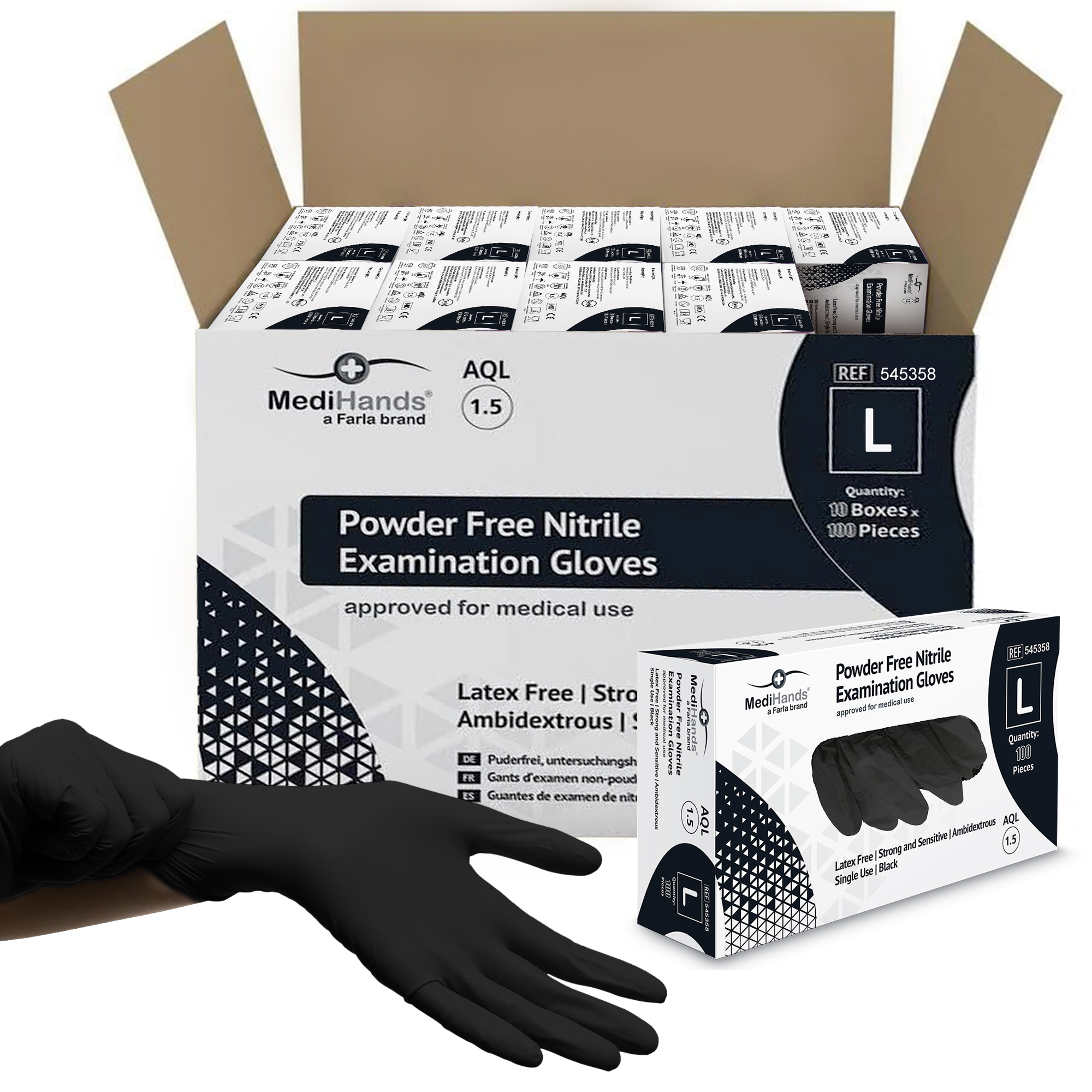 MediHands Black Nitrile Gloves