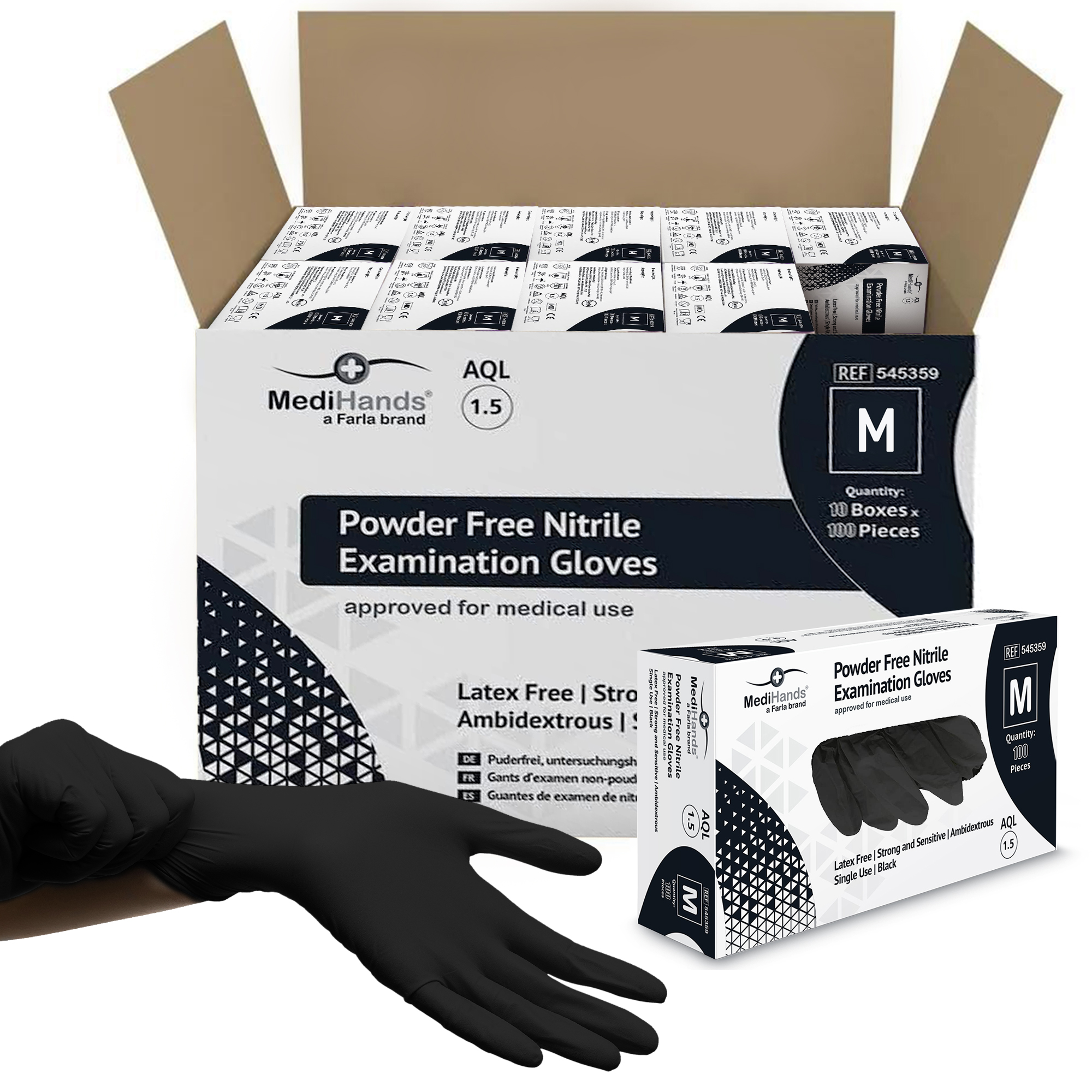 MediHands Black Nitrile Gloves