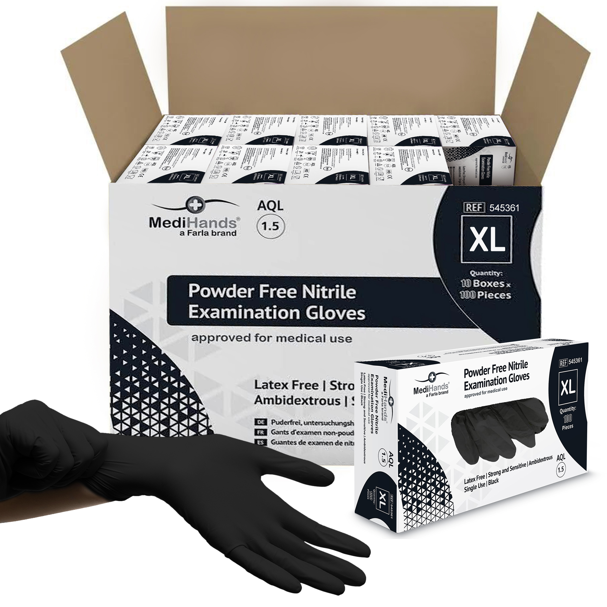 MediHands Black Nitrile Gloves
