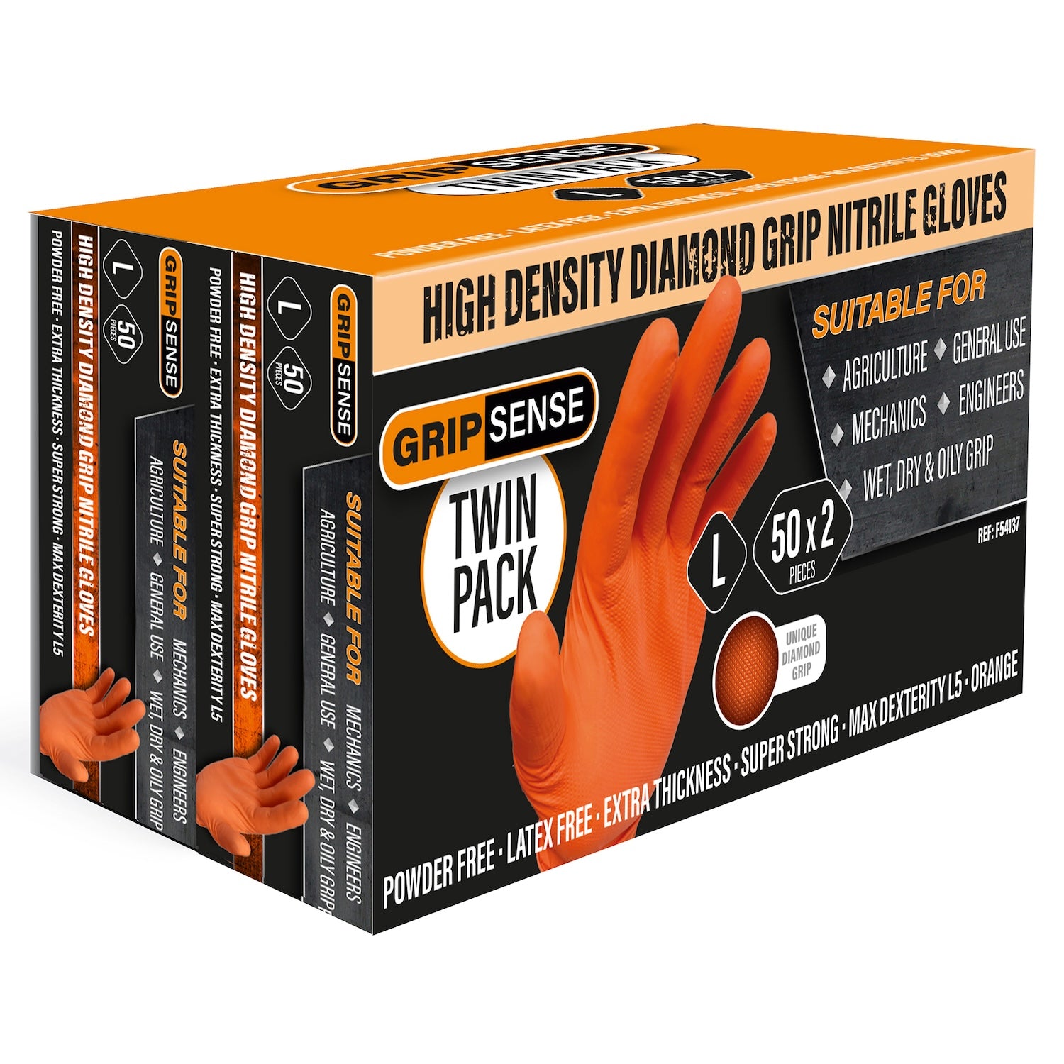 GripSense Orange Nitrile Diamond Grip Heavy Duty Gloves