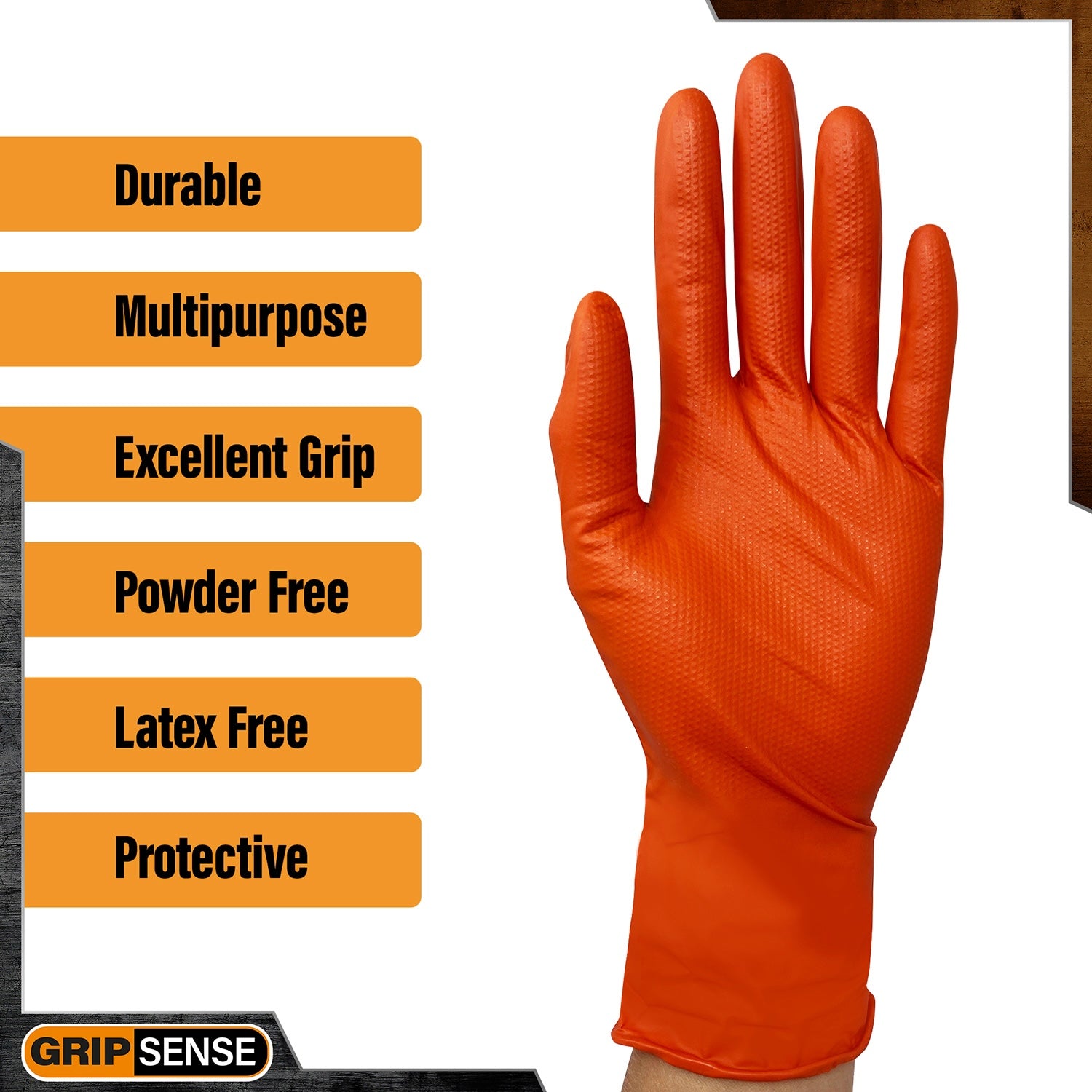 GripSense Orange Nitrile Diamond Grip Heavy Duty Gloves