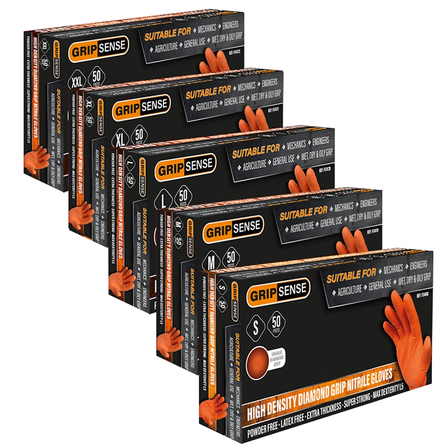 GripSense Orange Nitrile Diamond Grip Heavy Duty Gloves