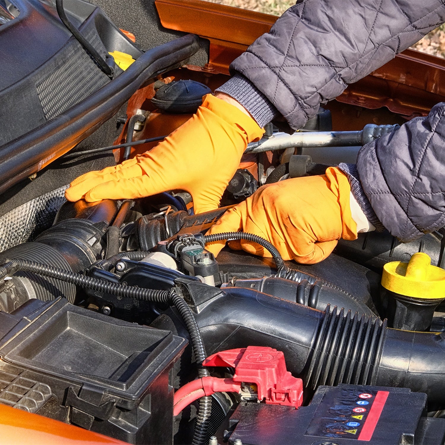 GripSense Orange Nitrile Diamond Grip Heavy Duty Gloves
