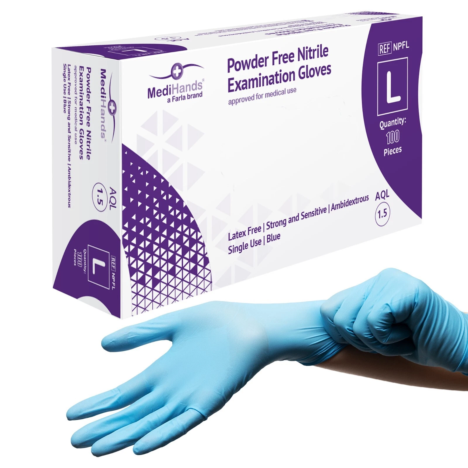MediHands Blue Nitrile Gloves